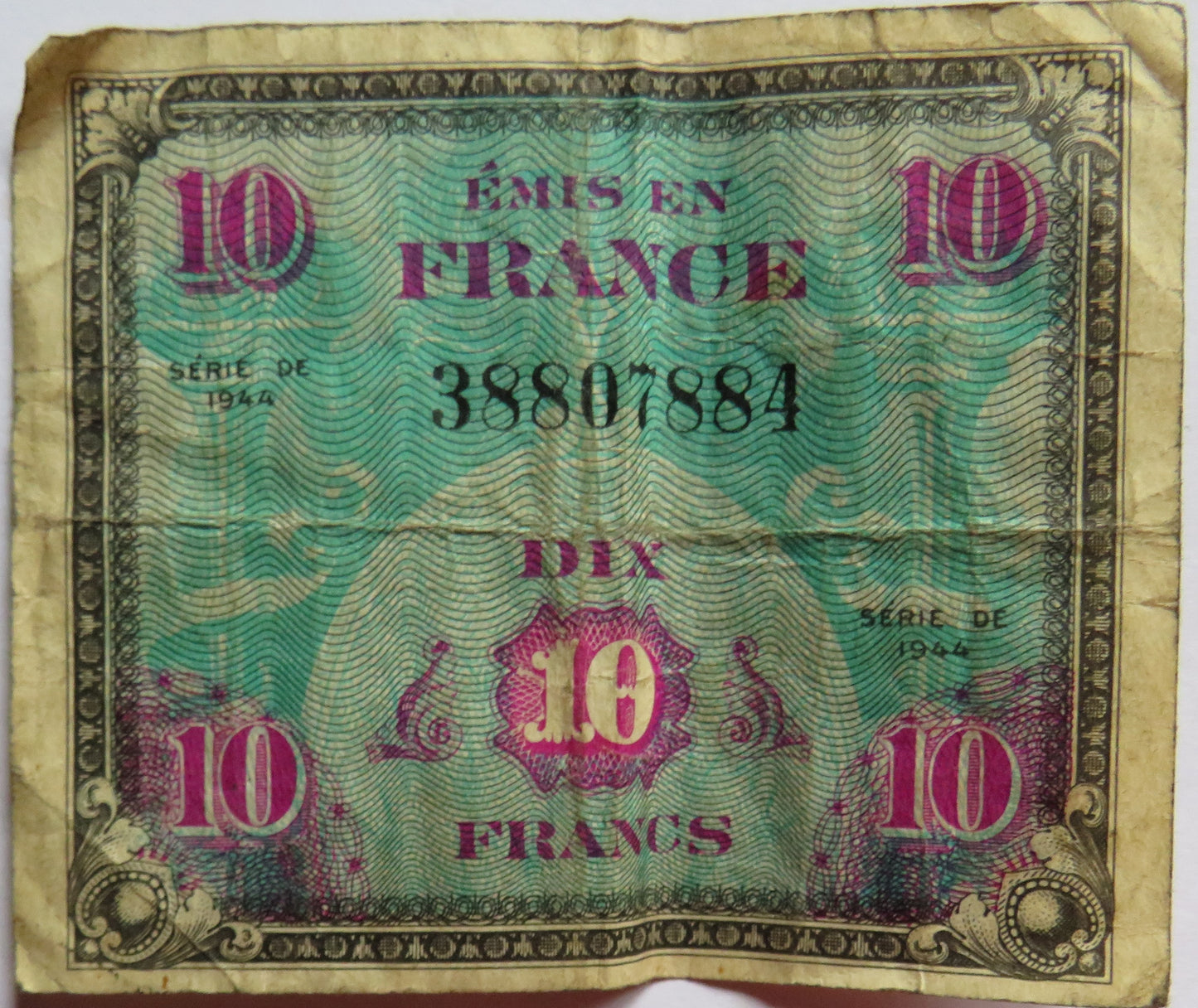 1944 France 10 Francs Banknote WWII