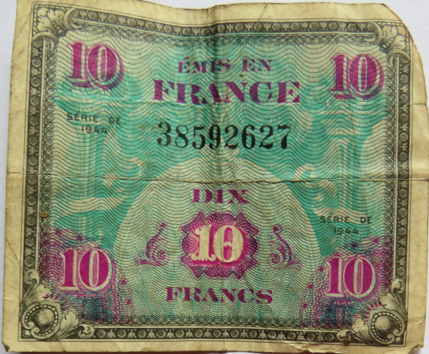 1944 France 10 Francs Banknote WWII