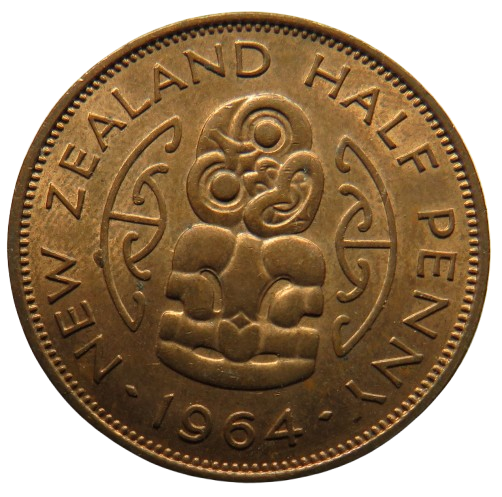 1964 Queen Elizabeth II New Zealand Halfpenny Coin High Grade