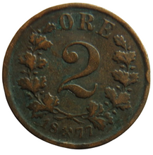 Load image into Gallery viewer, 1877 Norway 2 Ore Coin
