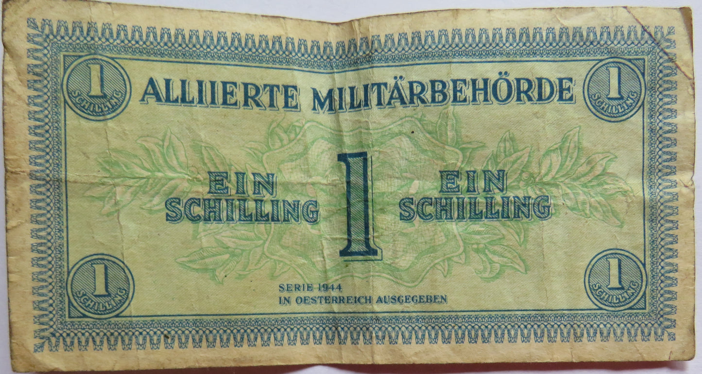 1944 Austria Allied Military One Schilling Banknote WWII