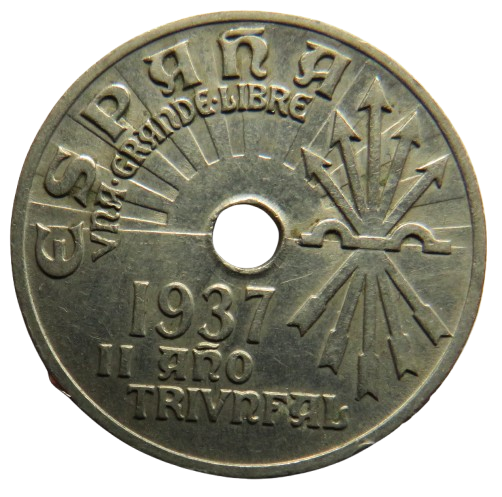 1937 Spain 25 Centimos Coin