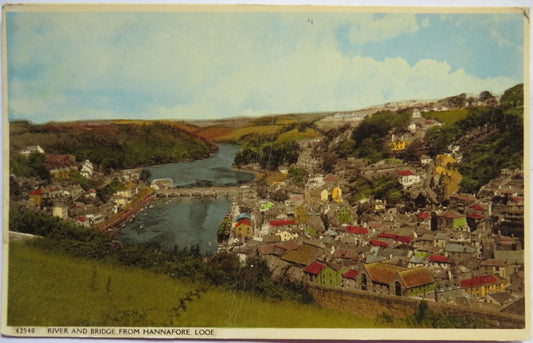 Vintage Postcard of River and Bridge from Hannafore Looe, 1936