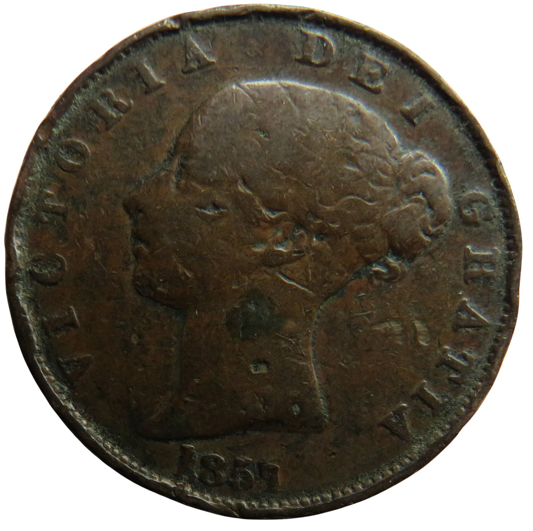 1857 Queen Victoria Young Head Halfpenny Coin - Great Britain