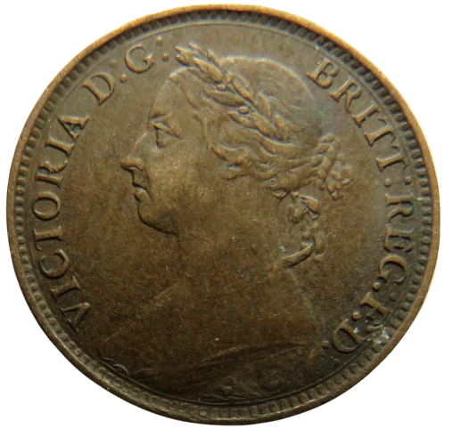 1893 Queen Victoria Bun Head Farthing Coin - Great Britain