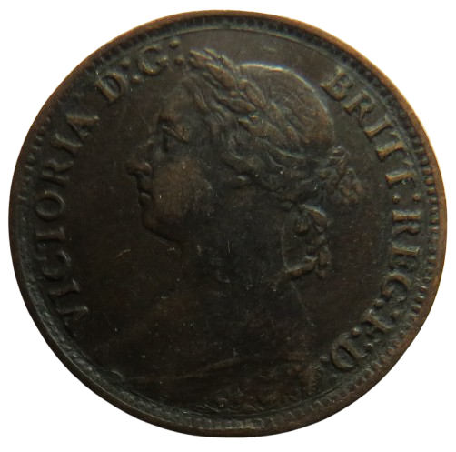 1886 Queen Victoria Bun Head Farthing Coin - Great Britain
