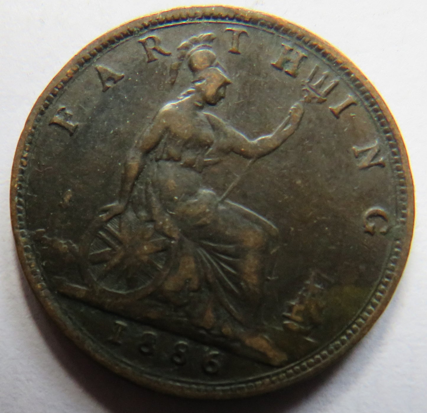 1886 Queen Victoria Bun Head Farthing Coin - Great Britain