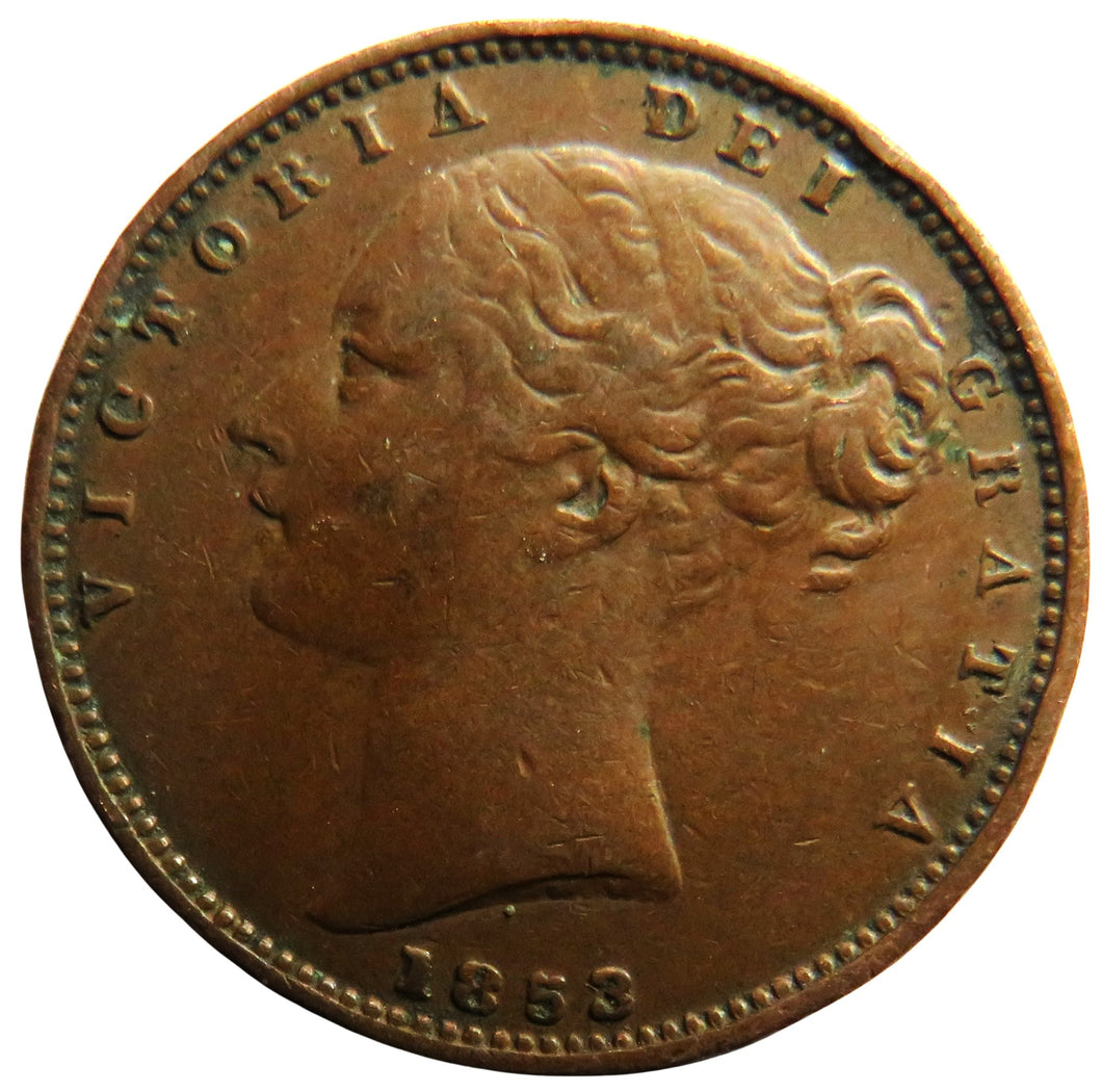 1853 Queen Victoria Young Head Farthing Coin - Great Britain