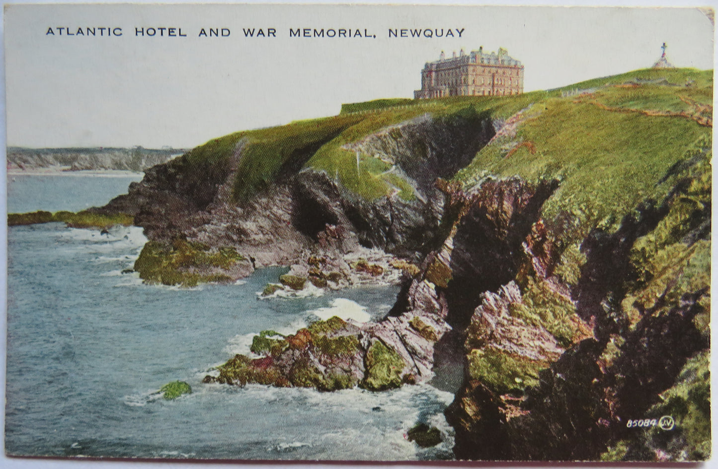 Vintage Postcard of Atlantic Hotel and War Memorial, Newquay