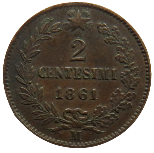 1861-M Italy 2 Centesimi Coin Nice Condition