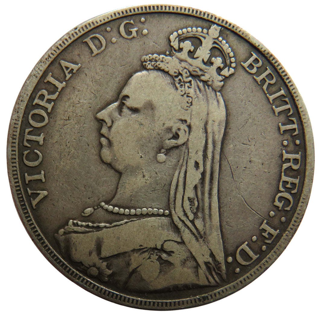 1889 Queen Victoria Jubilee Head Silver Crown Coin - Great Britain