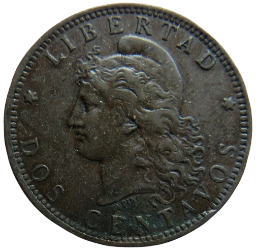 1892 Argentina 2 Centavos Coin