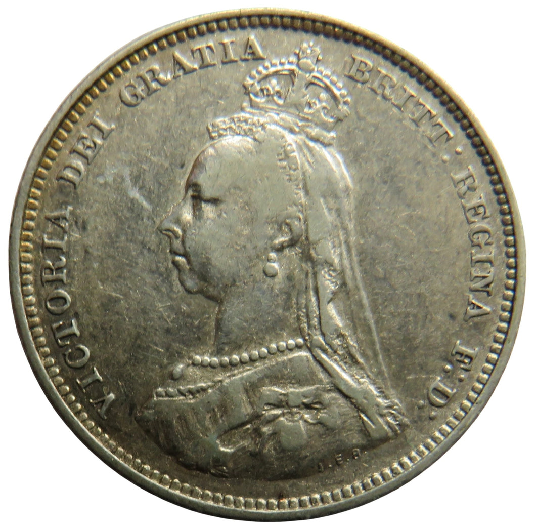 1887 Queen Victoria Jubilee Head Silver Shilling Coin - Great Britain