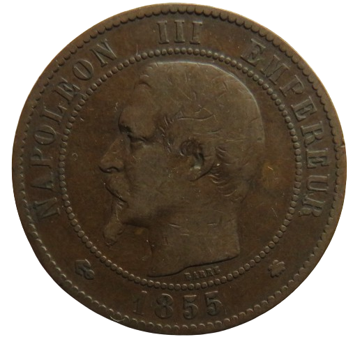 1855-BB Napoleon III France 10 Centimes Coin