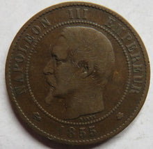 Load image into Gallery viewer, 1855-BB Napoleon III France 10 Centimes Coin
