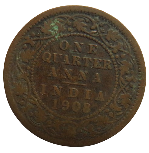 1908 King Edward VII India 1/4 Anna Coin