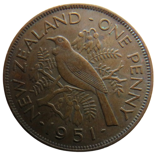 1951 King George VI New Zealand One Penny Coin