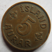 Load image into Gallery viewer, 1942 Iceland 5 Aurar Coin
