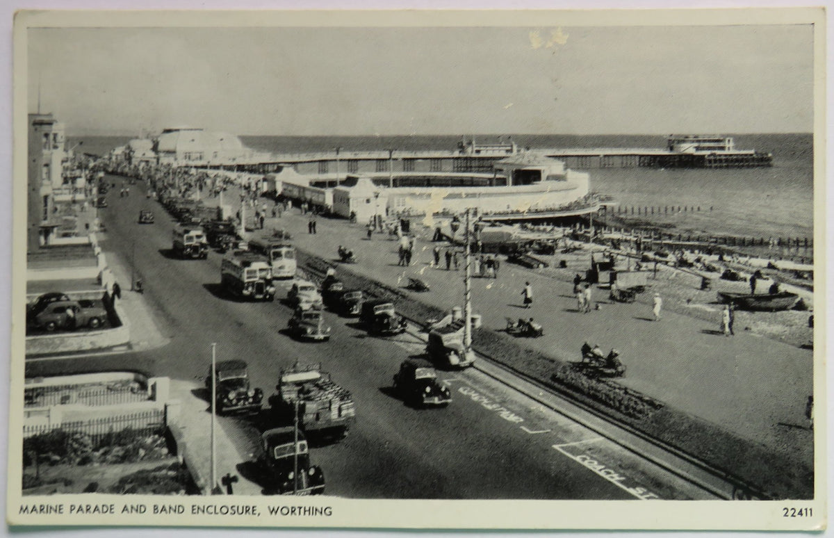 Vintage Postcard of Marine Parade and Band Enclosure, Worthing, 1955 image 1