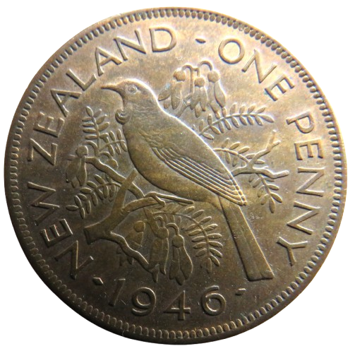 1946 King George VI New Zealand One Penny Coin In High Grade
