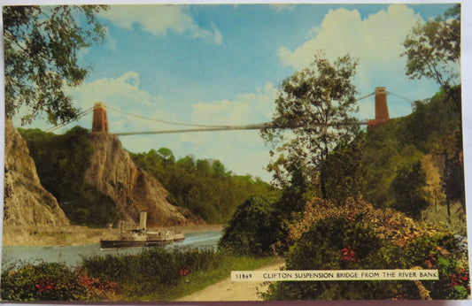 Vintage Postcard of Clifton Suspension Bridge From The River Bank