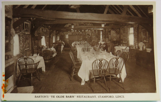 Vintage Postcard of Barton's 'Ye Olde Barn' Restaurant, Stamford Lincs image 1