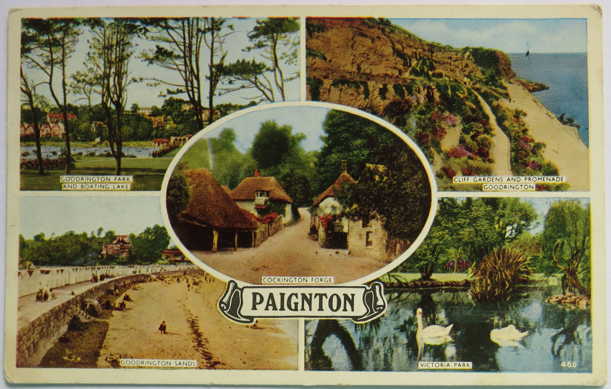 Vintage Multiview Postcard of Paignton including Cockington Forge & Goodrington Sands, 1954 image 1