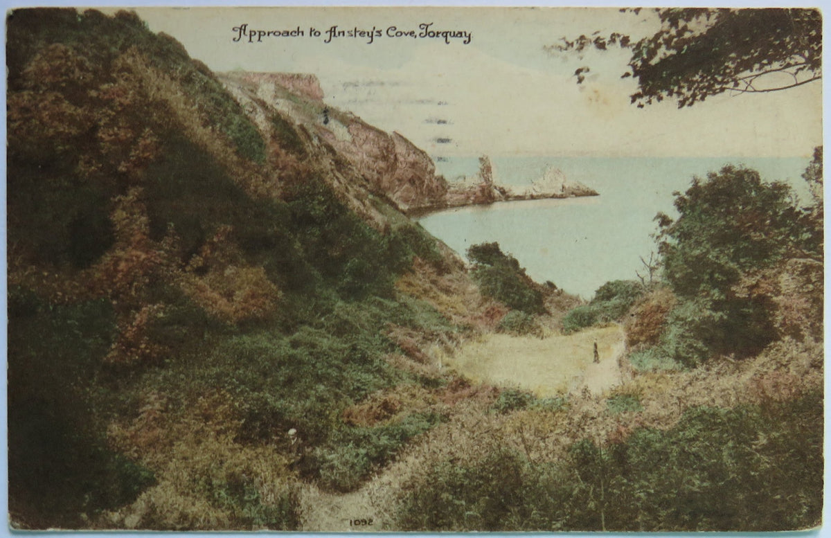 Vintage Postcard of Approach to Anstey's Cove, Torquay, 1924 image 1