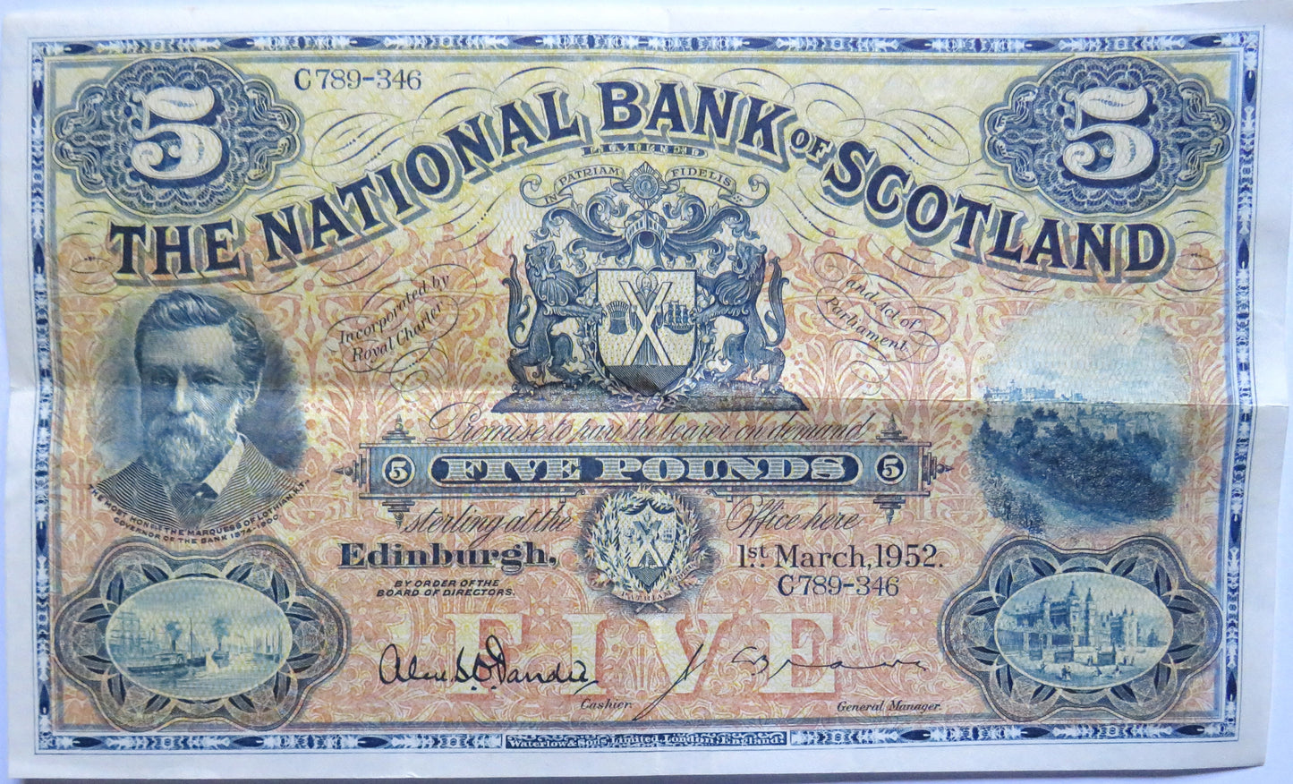 1952 The National Bank of Scotland £5 Five Pound Banknote
