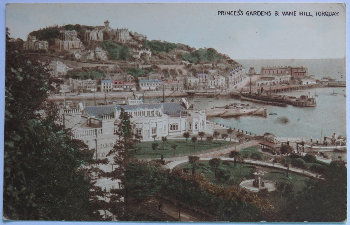 Vintage Postcard of Princes's Gardens & Vane Hill, Torquay image 1