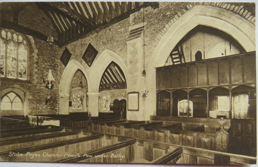 Vintage Postcard of Stoke Poges Church - Penn's Pew Under Belfry