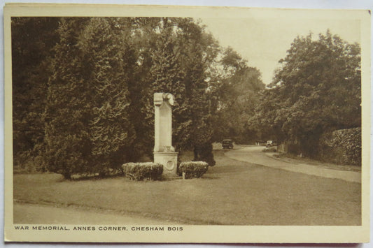 Vintage Postcard of War Memorial, Annes Corner. Chesham Bois
