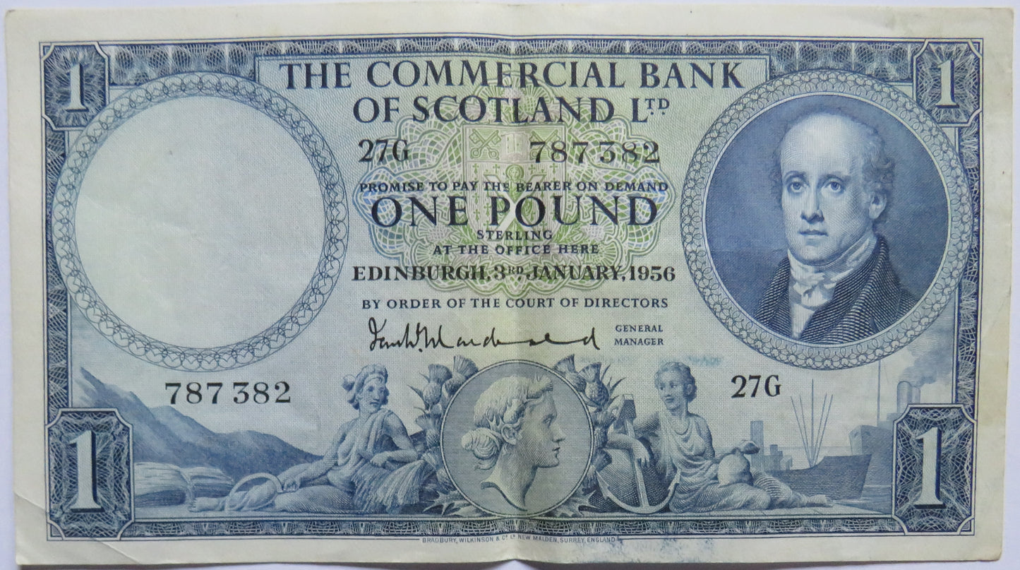 1956 The Commercial Bank of Scotland Ltd £1 One Pound Banknote