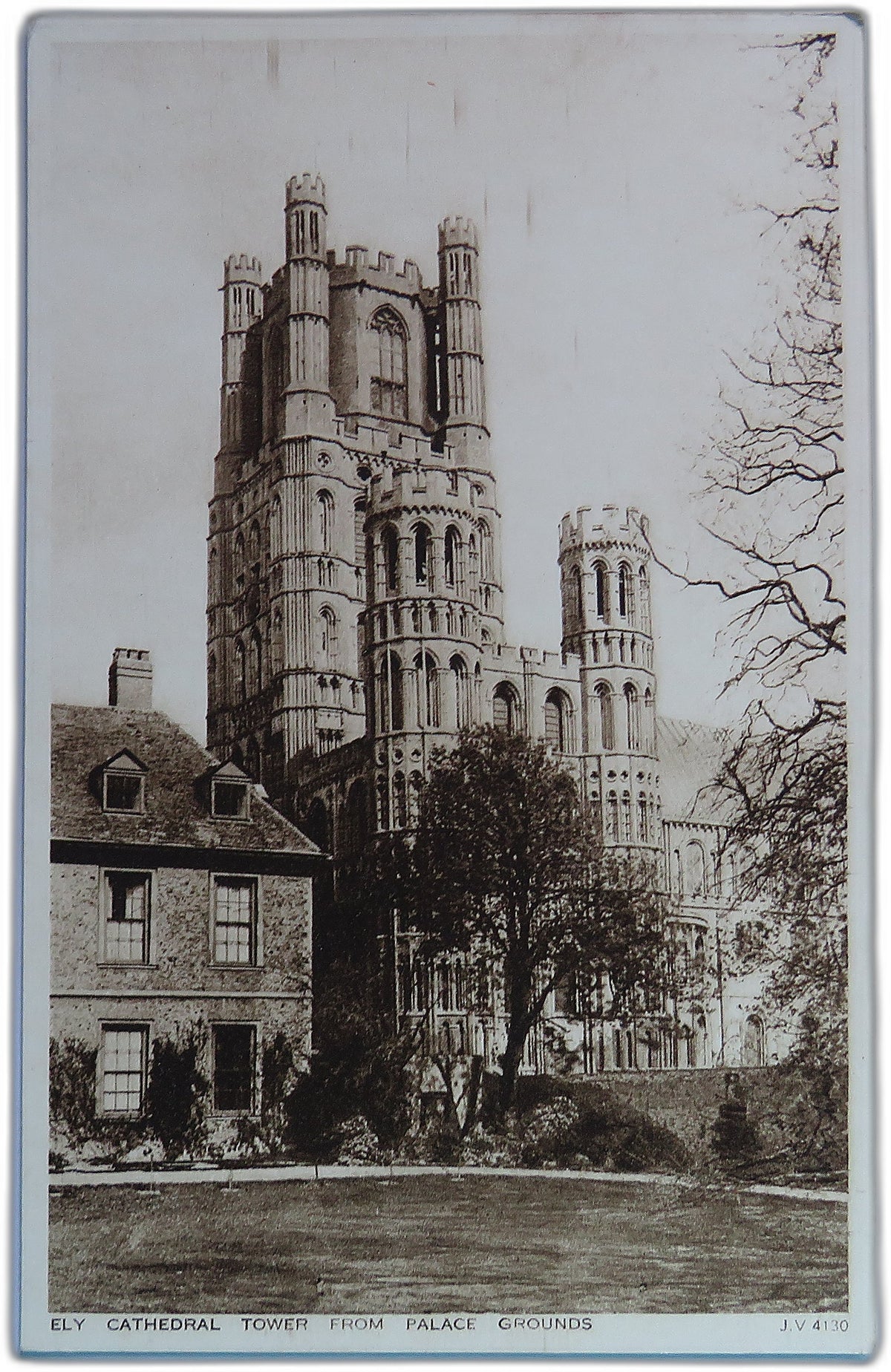 Vintage Postcard of Ely Cathedral Tower from Palace Grounds - Valentine's Post Card image 1