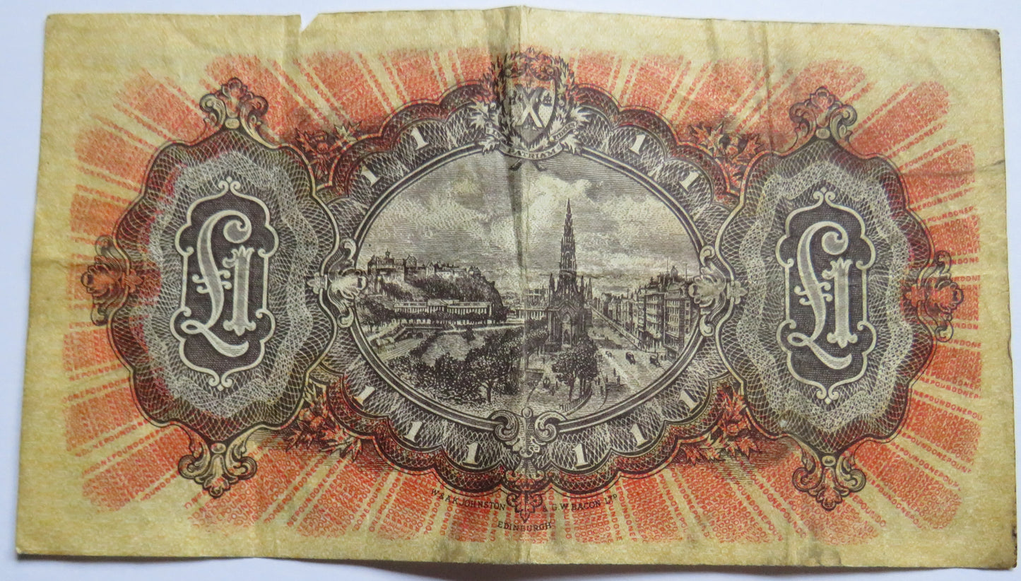 1958 The National Bank of Scotland £1 One Pound Banknote