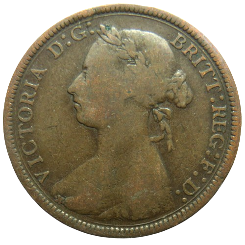 1887 Queen Victoria Bun Head Halfpenny Coin - Great Britain