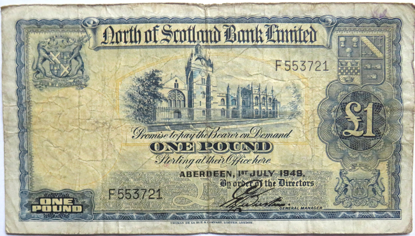 1949 North of Scotland £1 One Pound Banknote