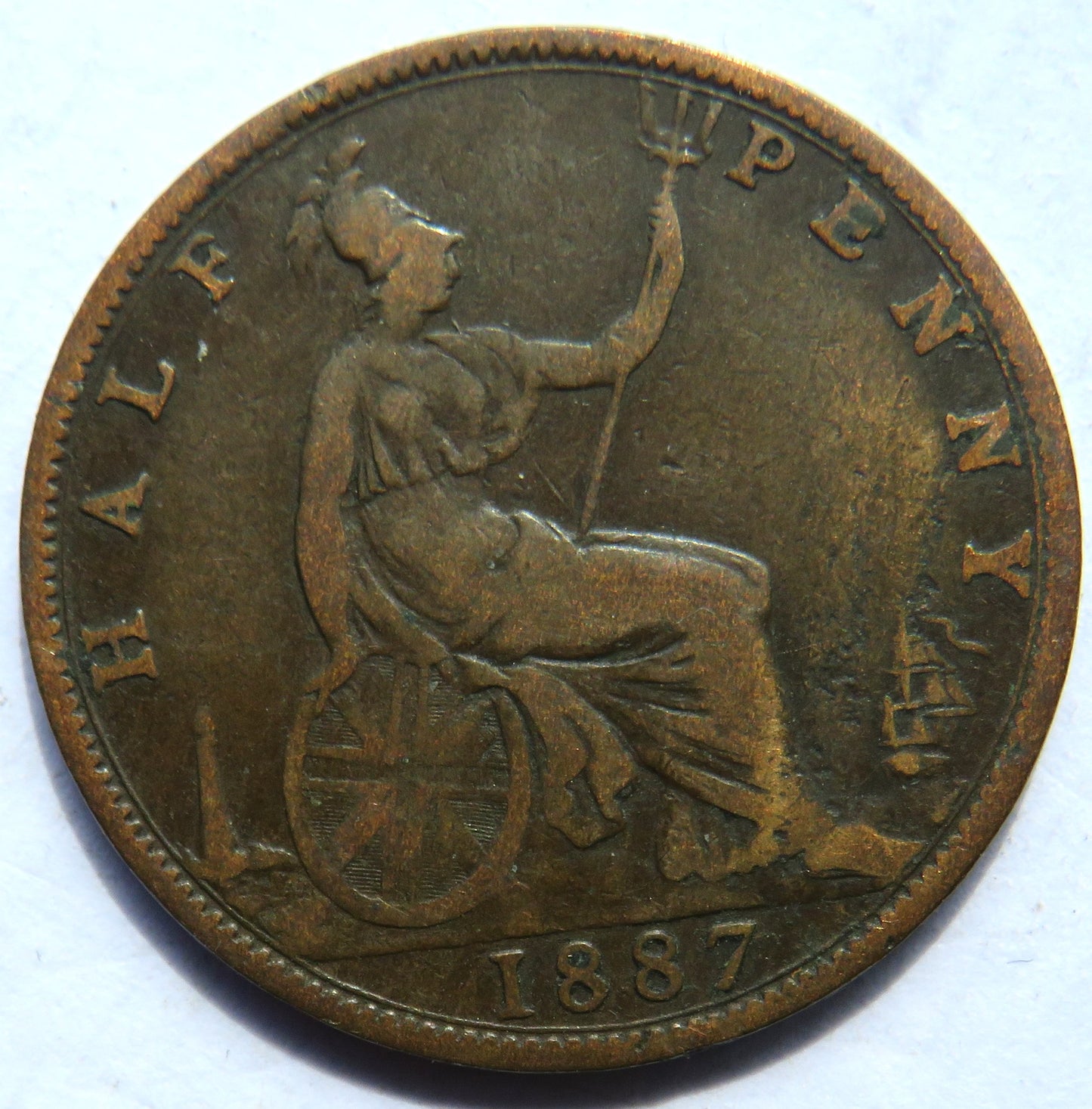 1887 Queen Victoria Bun Head Halfpenny Coin - Great Britain