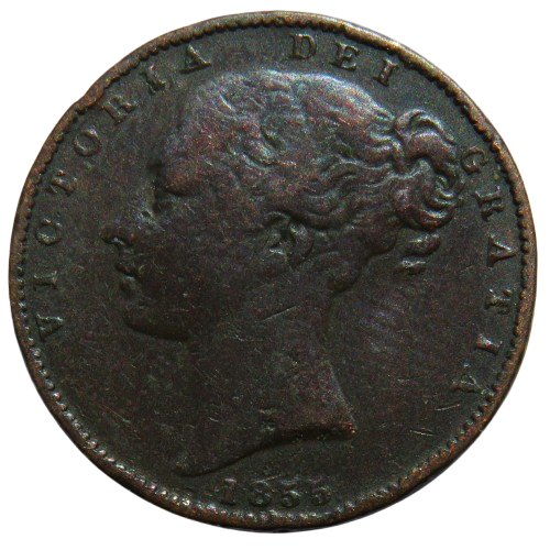 1855 Queen Victoria Young Head Farthing Coin - Great Britain
