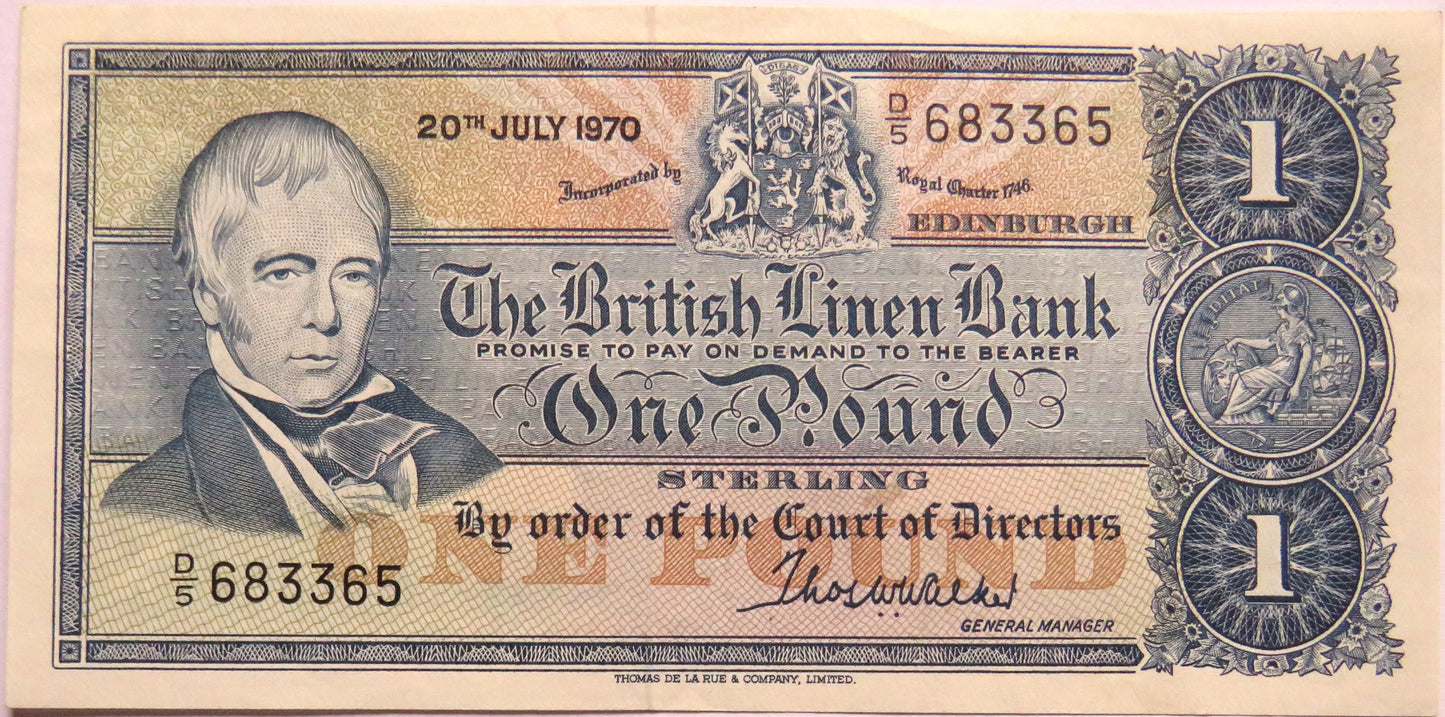 1970 The British Linen Bank £1 One Pound Banknote UNC