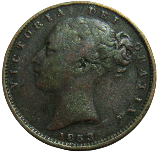 1853 Queen Victoria Young Head Farthing Coin - Great Britain