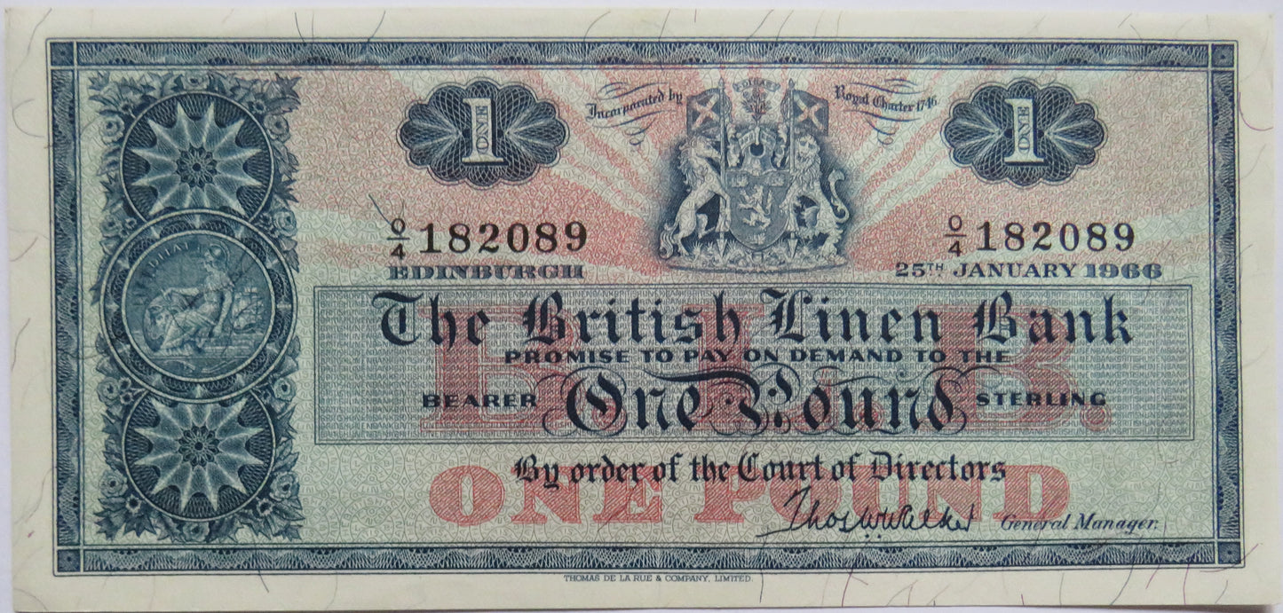 1966 The British Linen Bank £1 One Pound Banknote O/4