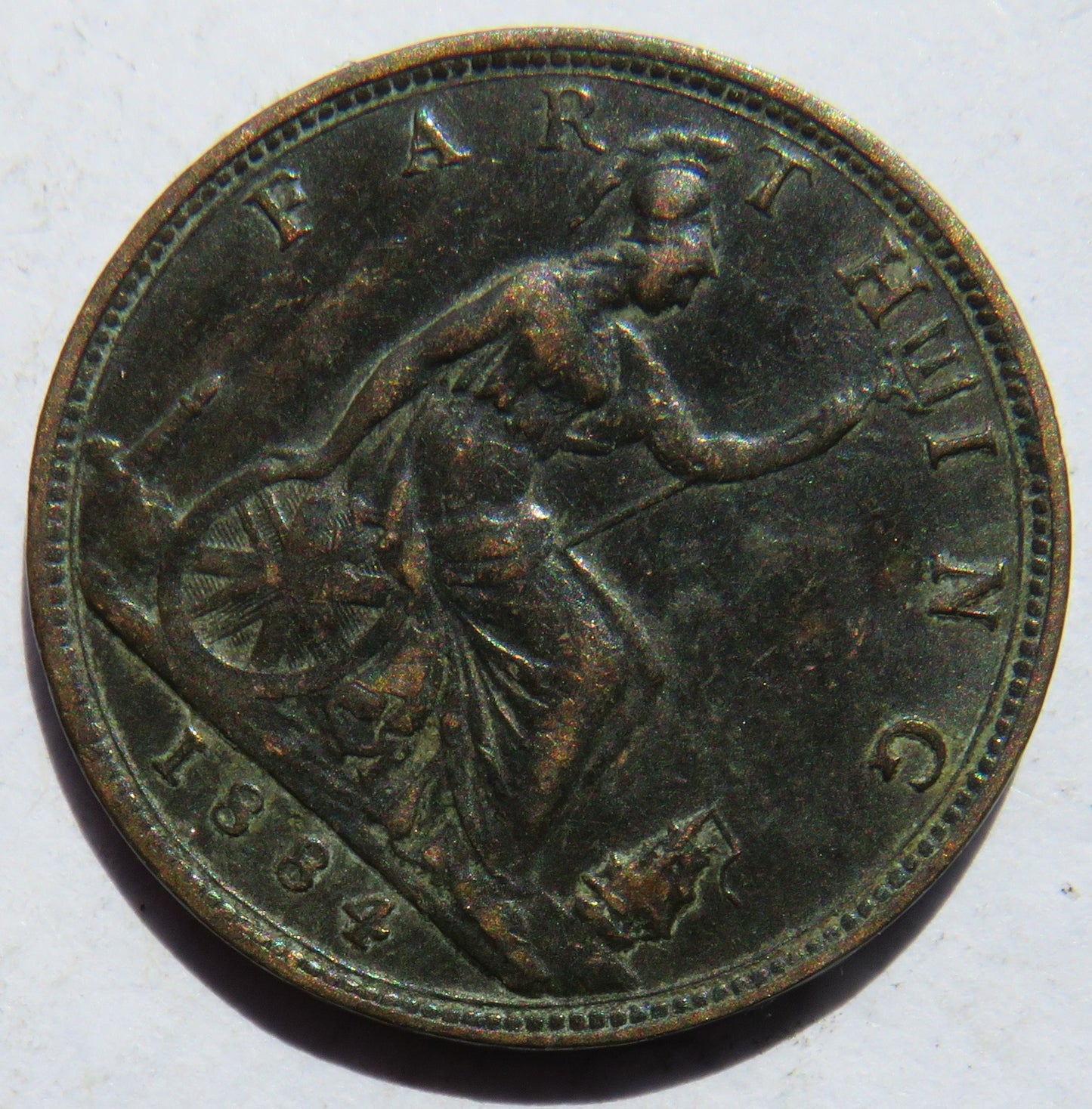 1884 Queen Victoria Bun Head Farthing Coin - Great Britain