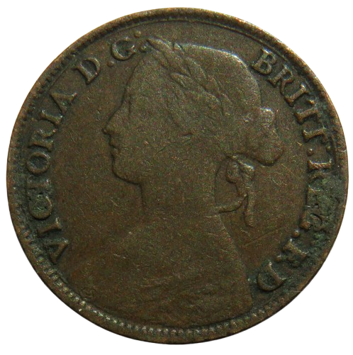 1861 Queen Victoria Bun Head Farthing Coin - Great Britain