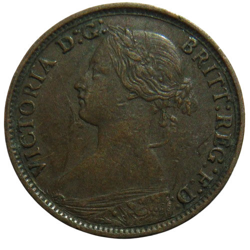 1861 Queen Victoria Bun Head Farthing Coin - Great Britain