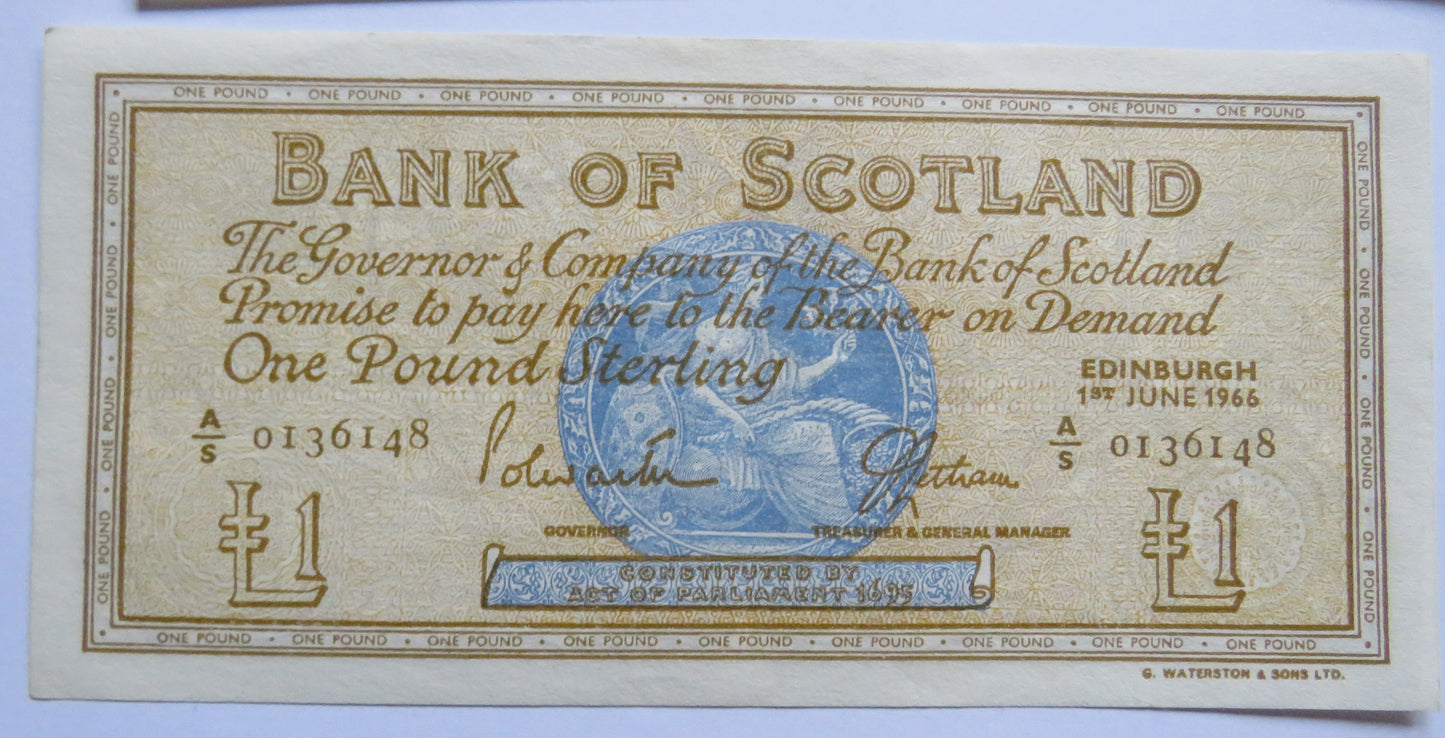 4 Consecutive 1966 Bank of Scotland £1 One Pound Banknotes A/S