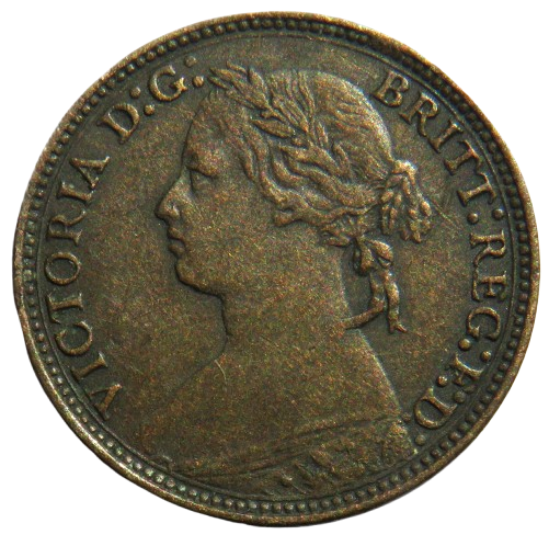 1879 Queen Victoria Bun Head Farthing Coin - Great Britain