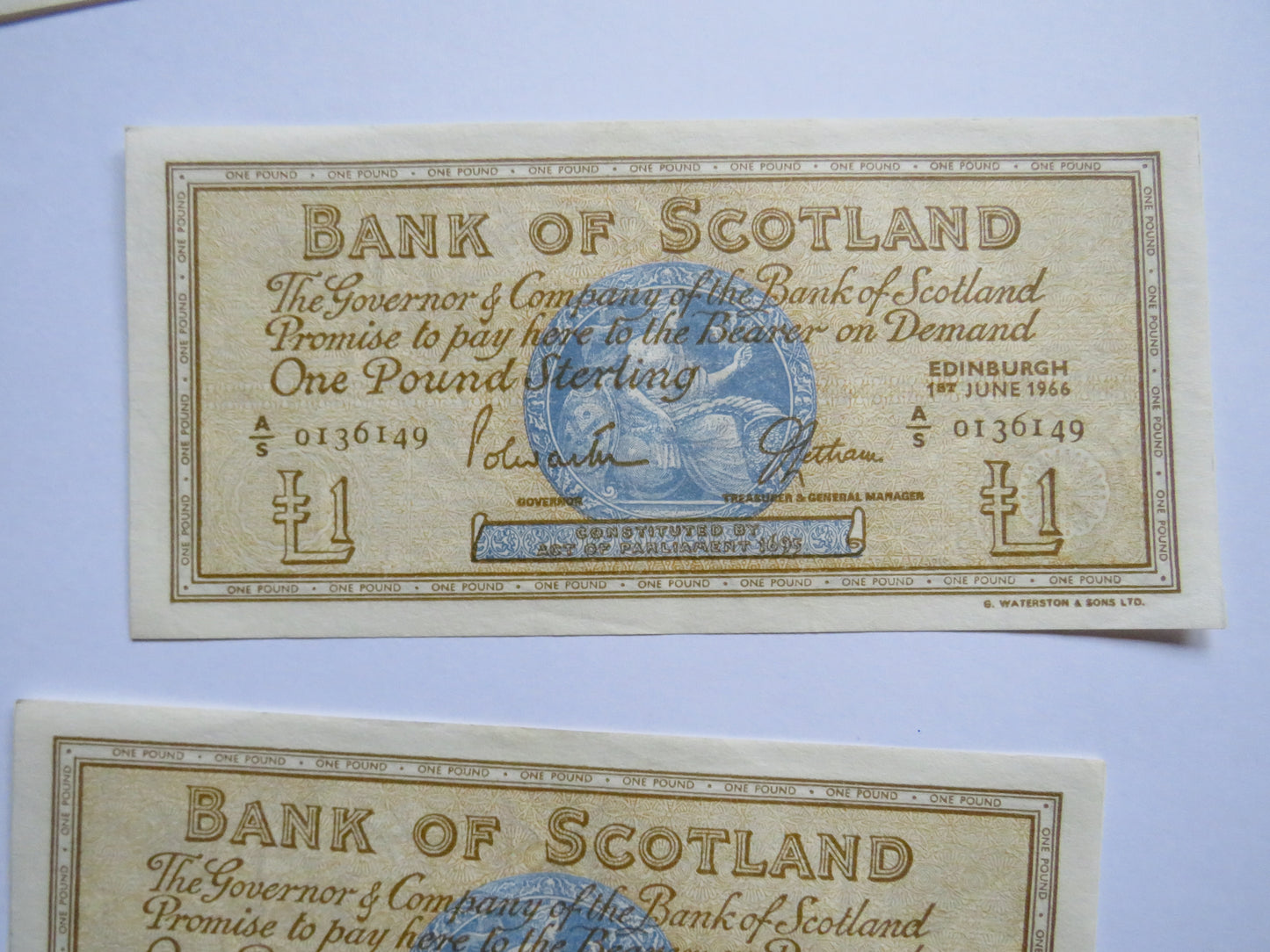 4 Consecutive 1966 Bank of Scotland £1 One Pound Banknotes A/S