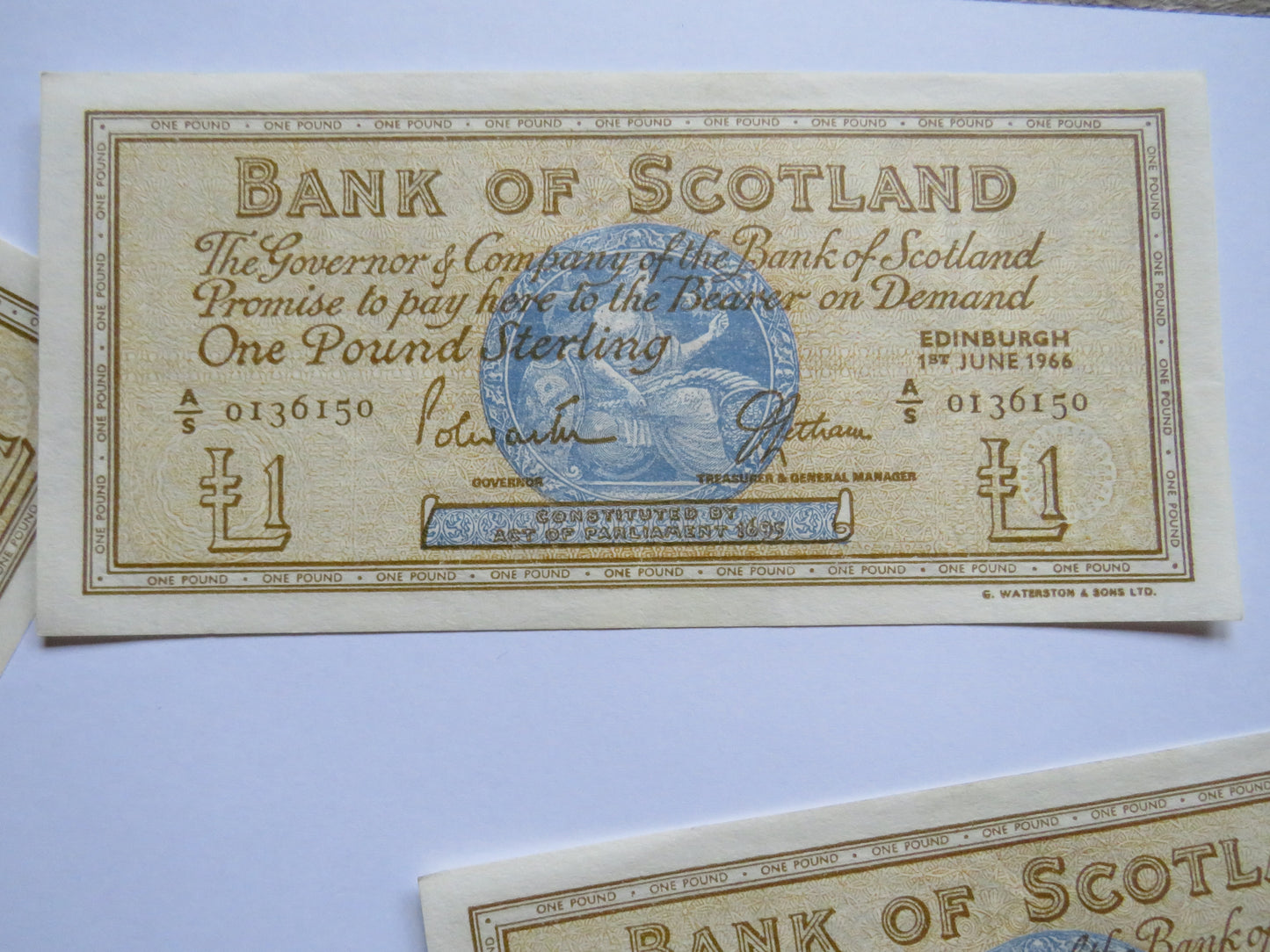 4 Consecutive 1966 Bank of Scotland £1 One Pound Banknotes A/S