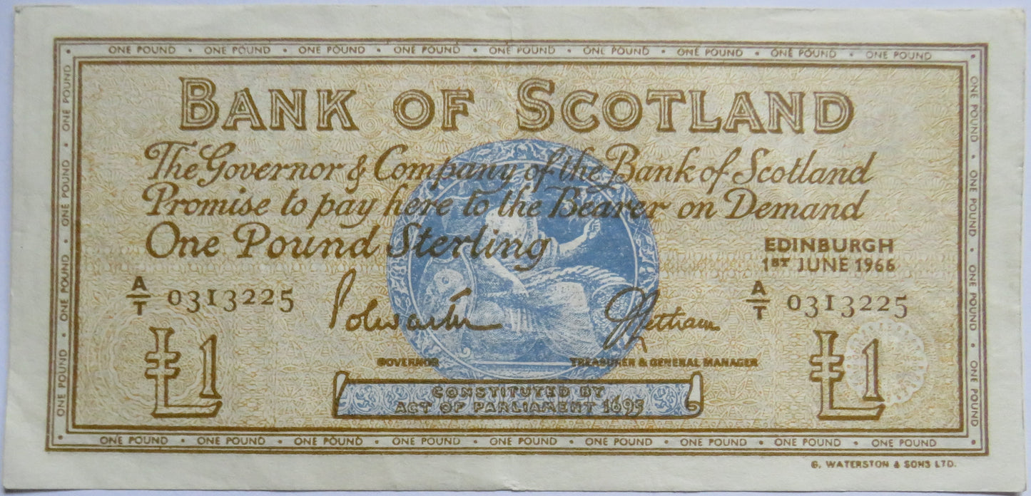 1966 Bank of Scotland £1 One Pound Banknote A/T